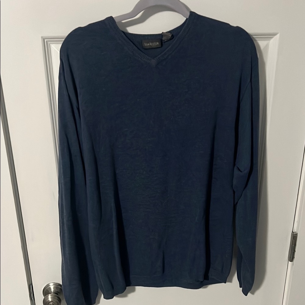 Van Heusen Blue V-Neck Sweater Classic Knit